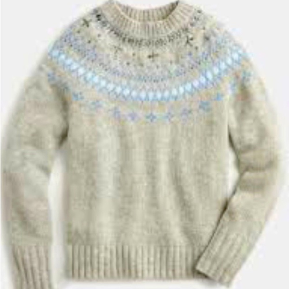 J Crew Jeweled Fairisle Sweater Wool Albaca Small Gray Sparkle Rhinestone Fall